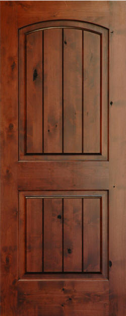 Knotty Alder Door - Arch-Top 2-Panel with V-Grooves